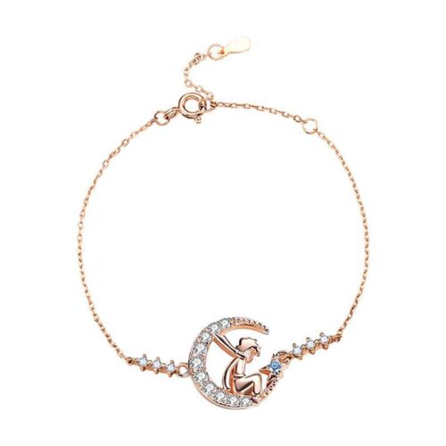 Lắc Tay Bạc S925 Đính Đá Zircon Hoàng Tử Bé Ngắm Trăng HTT041VH1 Vàng Hồng Đá Trắng