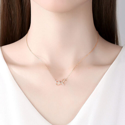 Dây Chuyền Bạc S925 Mặt Nơ Cực Xinh Đính Đá Zircon Cao Cấp HTT043T Trắng