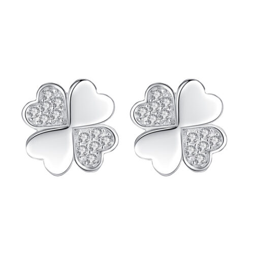 Bông Tai Bạc S925 Mẫu Cỏ Bốn Lá Đính Đá Zircon May Mắn HTT052