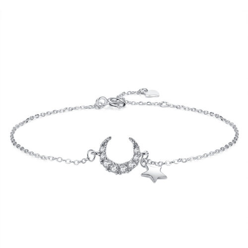 Vòng Tay Bạc S925 Nữ Mẫu Trăng Sao Đính Đá Zircon Thời Thượng HTT035VH Vàng Hồng