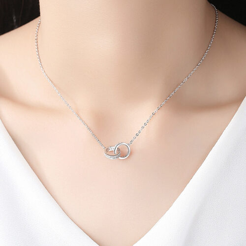 Dây Chuyền Bạc S925 Mẫu Vòng Tròn Đôi Đính Đá Zircon Tinh Xảo HTT037VH Vàng Hồng