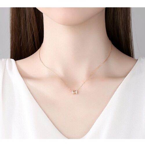 Dây Chuyền Bạc S925 Mẫu Lò Xo Đính Đá Zircon – Thiết Kế Tinh Tế HTT046VH Vàng Hồng