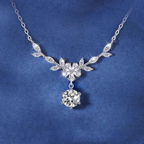 Dây Chuyền Bạc S925 Nữ Đính Kim Cương Moissanite 1 Carat Tinh Xảo HTT189