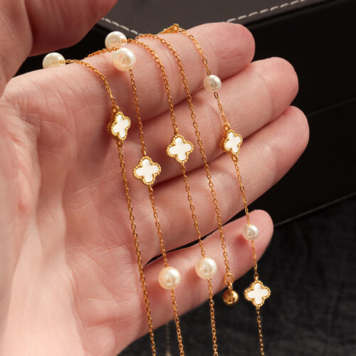 Lắc Tay Bạc Nữ S925 Ngọc Trai & Cỏ Bốn Lá – Sang Trọng Cuốn Hút HTT071T Trắng