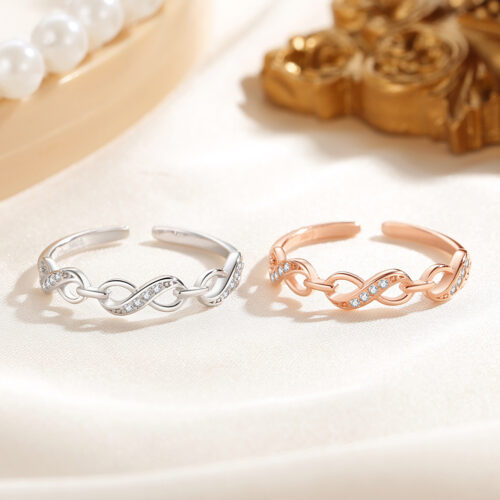 Nhẫn Bạc Nữ S925 Mẫu Vô Cực Đính Đá Zircon Thiết Kế Trẻ Trung Hiện Đại HTT056T Trắng