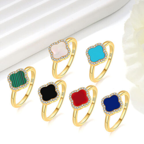 Nhẫn Bạc Nữ S925 Cỏ Bốn Lá – Đính Đá Đa Màu Hợp Mệnh Sang Trọng HTT086RT Trắng Phối Đỏ