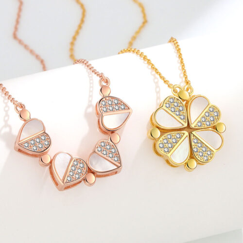 Dây Chuyền Bạc Nữ S925 Đính Đá Mẫu Trái Tim Phối Cỏ Bốn Lá HTT107T Trắng