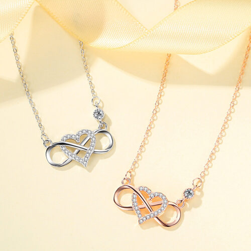 Dây Chuyền Bạc Nữ S925 Trái Tim Vô Cực Đính Đá Zircon Thanh Lịch Trẻ Trung HTT059T Trắng