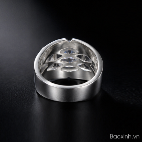 Nhẫn Bạc Nam S925 Đính Đá Phong Cách Lịch Lãm Hiện Đại HSX012