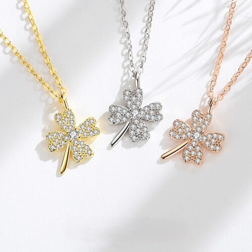 Dây Chuyền Bạc Nữ S925 Cỏ Bốn Lá May Mắn Đính Đá Zircon Cao Cấp HTT060T Trắng