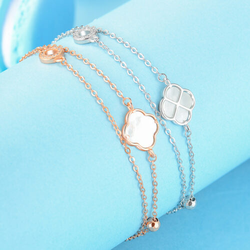 Lắc Tay Cỏ 4 Lá Nữ Bạc S925 Cao Cấp Đính Đá Quý Zircon Lấp Lánh HTT212T Trắng