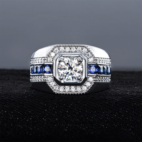 Nhẫn Nam Bạc Đính Kim Cương Moissanite 2 Carat S925 – Mạnh Mẽ Cuốn Hút HSX017