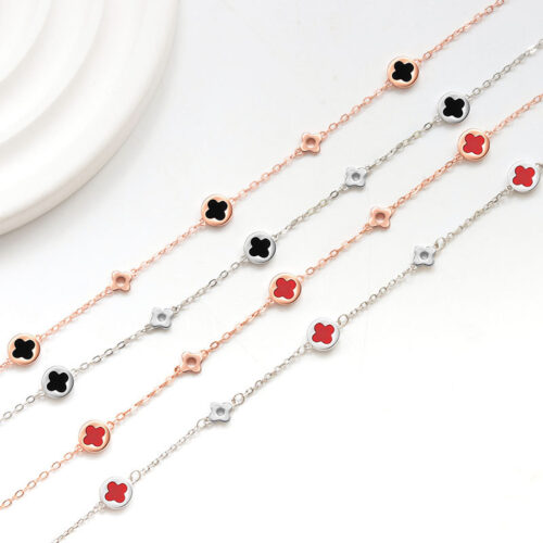 Lắc Tay Bạc S925 Cỏ Bốn Lá May Mắn – Thiết Kế Trẻ Trung Cá Tính HTT081RV Vàng Phối Đỏ
