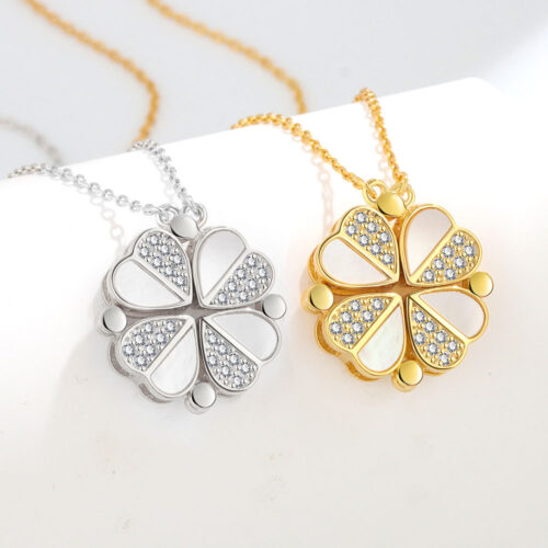 Dây Chuyền Bạc Nữ S925 Đính Đá Mẫu Trái Tim Phối Cỏ Bốn Lá HTT107T Trắng