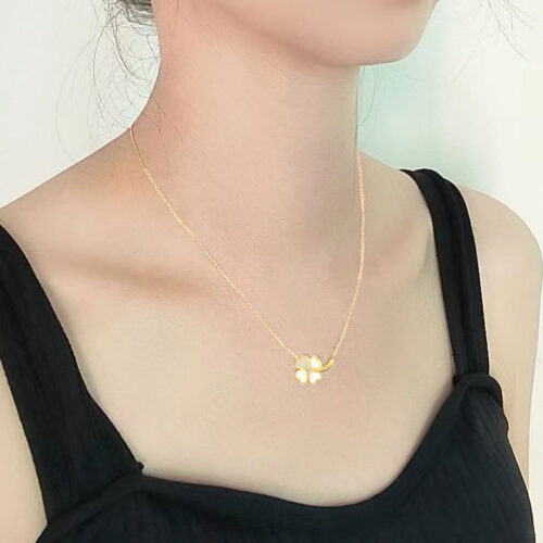 Dây Chuyền Cỏ Bốn Lá Bạc S925 Đính Đá Tinh Tế Sang Trọng HTT124T Trắng