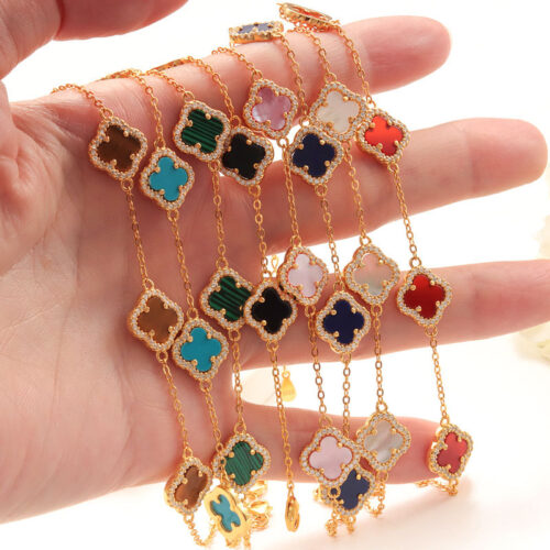 Lắc Tay Cỏ Bốn Lá Bạc S925 Đính Đá – Thiết Kế Trẻ Trung Hiện Đại HTT106NT Trắng Phối Xanh Ngọc