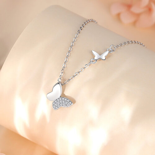 Dây Chuyền Bạc Nữ S925 Hồ Điệp – Đính Đá Zircon Cao Cấp Thiết Kế Trẻ Trung HTT065T Trắng