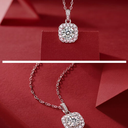 Dây Chuyền Bạc S925 Nữ Đính Kim Cương Moissanite 1 Carat Mặt Halo Vuông Sang Trọng Thanh Lịch HTT243S Bảy Màu