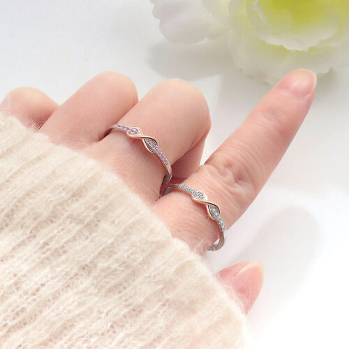 Nhẫn Bạc Nữ S925 Đính Đá Mẫu Vòng Vô Cực Cá Tính Hiện Đại HTT100H Hồng