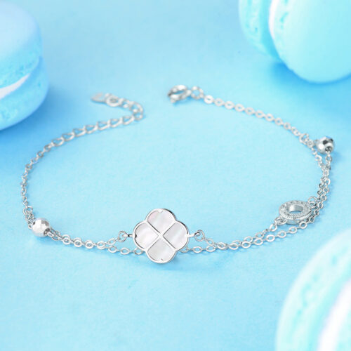 Lắc Tay Cỏ 4 Lá Nữ Bạc S925 Cao Cấp Đính Đá Quý Zircon Lấp Lánh HTT212T Trắng