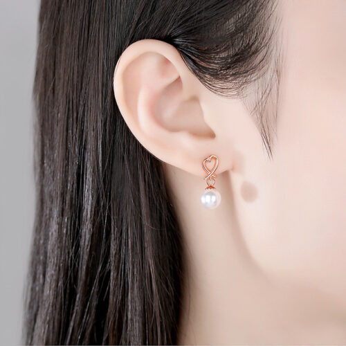 Bông Tai Bạc Nữ S925 Trái Tim Đính Ngọc Trai Sang Trọng Quý Phái HTT055VH Vàng Hồng