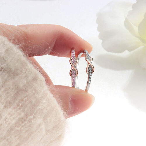 Nhẫn Bạc Nữ S925 Đính Đá Mẫu Vòng Vô Cực Cá Tính Hiện Đại HTT100H Hồng