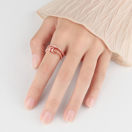 Nhẫn Bạc Nữ S925 Đính Đá Thiết Kế Bi Xoay Cá Tính HTT099VH Vàng Hồng