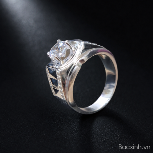 Nhẫn Bạc Nam S925 Đính Đá Phong Cách Lịch Lãm Hiện Đại HSX012