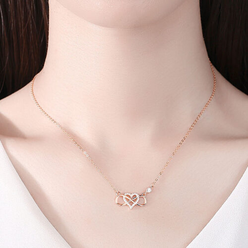 Dây Chuyền Bạc Nữ S925 Trái Tim Vô Cực Đính Đá Zircon Thanh Lịch Trẻ Trung HTT059T Trắng