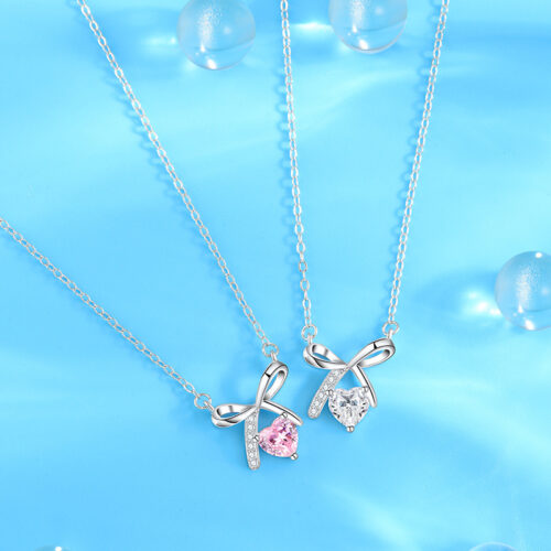 Dây Chuyền Bạc S925 Mặt Nơ Đính Đá Zircon Thiết Kế Trẻ Trung Hiện Đại HTT180T Trắng