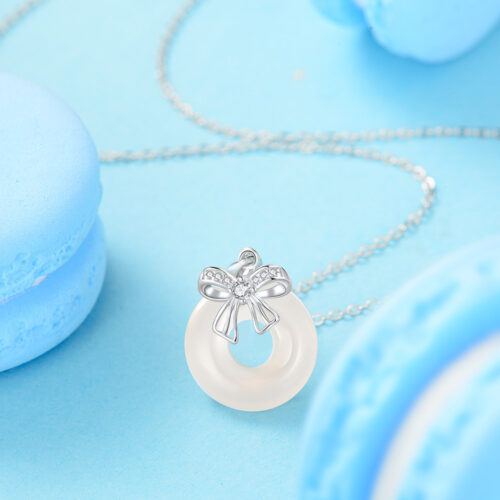 Dây Chuyền Mặt Nơ Bạc S925 – Đính Mã Não Sang Trọng Trẻ Trung HTT201T Trắng