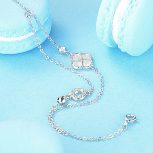 Lắc Tay Cỏ 4 Lá Nữ Bạc S925 Cao Cấp Đính Đá Quý Zircon Lấp Lánh HTT212T Trắng