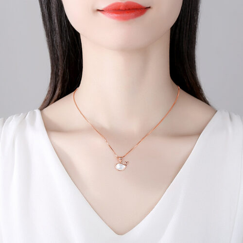 Dây Chuyền Bạc Nữ S925 Biểu Tượng Cá Voi Thiết Kế Khảm Xà Cừ Trẻ Trung Độc Đáo HTT063T Trắng