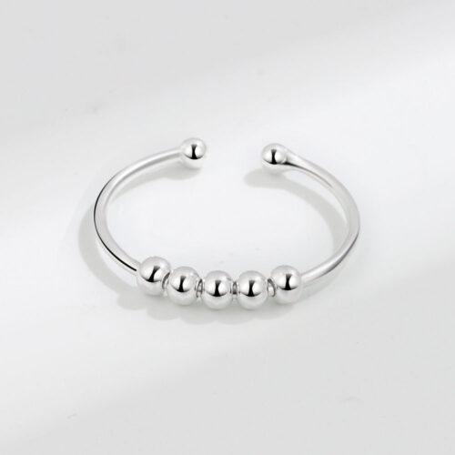 Nhẫn Bạc Nữ S925 Bi Xoay Cá Tính – Phong Cách Tối giản Sang Trọng HTT068AT Trắng 5 Bi