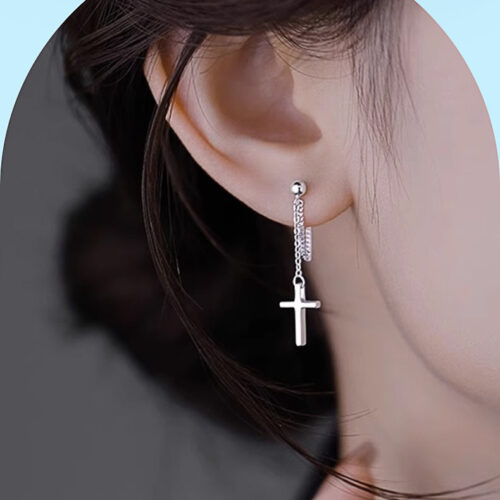 Bông Tai Bạc S925 Chữ Thập Phong Cách Trẻ Trung Hiện Đại HTT179