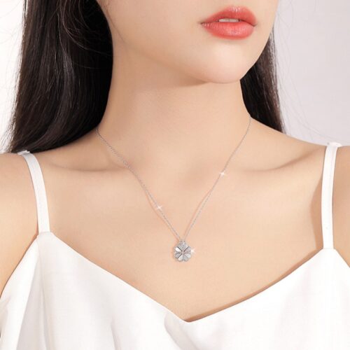 Dây Chuyền Cỏ 4 Lá Nữ- Bạc S925 Cao Cấp Thiết Kế Cá Tính Độc Đáo HTT206T Trắng