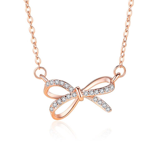 Dây Chuyền Bạc Nữ S925 Hình Nơ Đính Đá Zircon Thanh Lịch Trẻ Trung HTT054VH Vàng Hồng