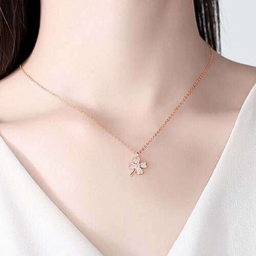 Dây Chuyền Bạc Nữ S925 Cỏ Bốn Lá May Mắn Đính Đá Zircon Cao Cấp HTT060T Trắng