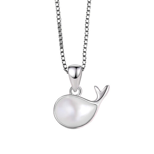 Dây Chuyền Bạc Nữ S925 Biểu Tượng Cá Voi Thiết Kế Khảm Xà Cừ Trẻ Trung Độc Đáo HTT063T Trắng