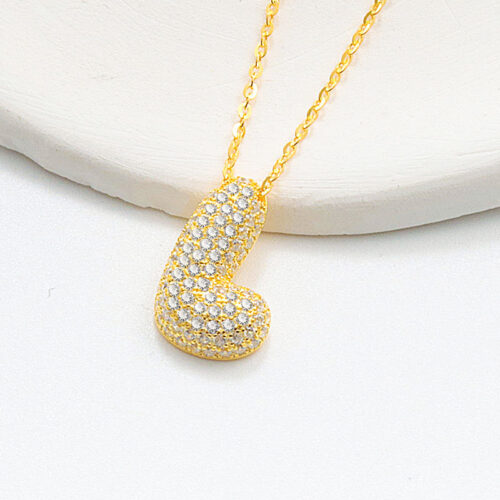 Dây Chuyền Bạc Nữ S925 Mặt Chữ Cái Đính Đá HTT092 Vàng Chữ K L M N O