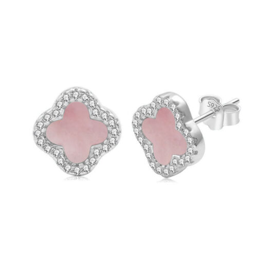 Bông Tai Bạc Nữ S925 Đính Đá Mẫu Cỏ Bốn Lá Nhiều Màu Hợp Mệnh HTT101VT Trắng Phối Nâu