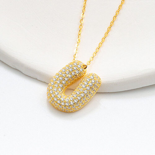 Dây Chuyền Bạc Nữ S925 Mặt Chữ Cái Đính Đá HTT092 Vàng Chữ U V W X Y Z