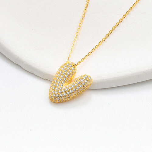 Dây Chuyền Bạc Nữ S925 Mặt Chữ Cái Đính Đá HTT092 Vàng Chữ U V W X Y Z