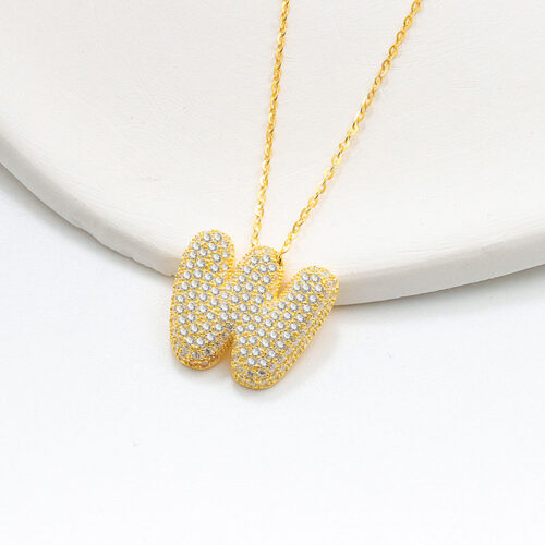 Dây Chuyền Bạc Nữ S925 Mặt Chữ Cái Đính Đá HTT092 Vàng Chữ U V W X Y Z