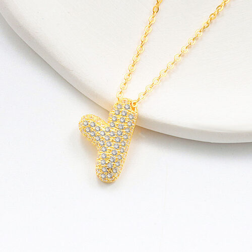 Dây Chuyền Bạc Nữ S925 Mặt Chữ Cái Đính Đá HTT092 Vàng Chữ U V W X Y Z