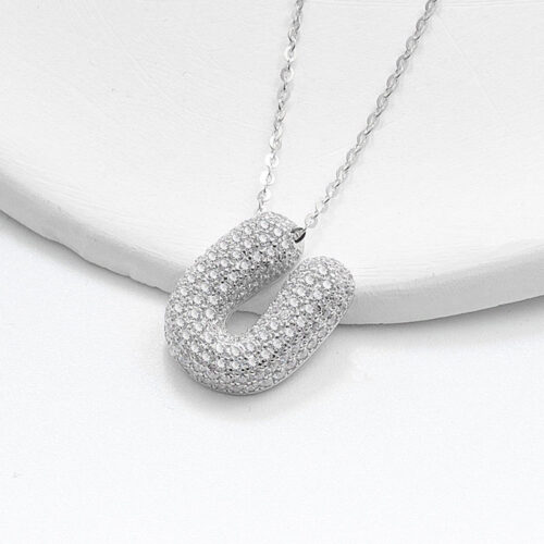 Dây Chuyền Bạc Nữ S925 Mặt Chữ Cái Đính Đá HTT092 Trắng Chữ U V W X Y Z