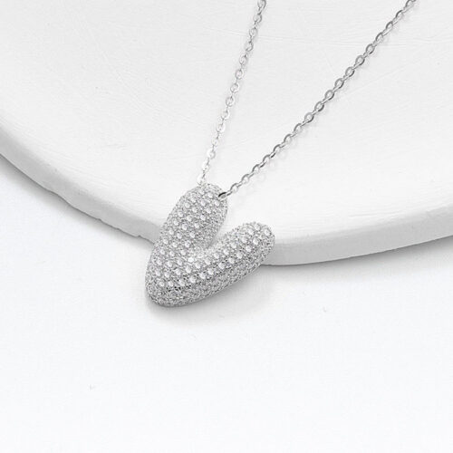Dây Chuyền Bạc Nữ S925 Mặt Chữ Cái Đính Đá HTT092 Trắng Chữ U V W X Y Z