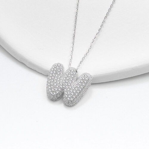 Dây Chuyền Bạc Nữ S925 Mặt Chữ Cái Đính Đá HTT092 Trắng Chữ U V W X Y Z