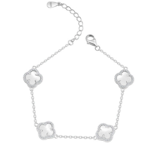 Lắc Tay Cỏ Bốn Lá Bạc S925 Đính Đá – Thiết Kế Trẻ Trung Hiện Đại HTT106NT Trắng Phối Xanh Ngọc