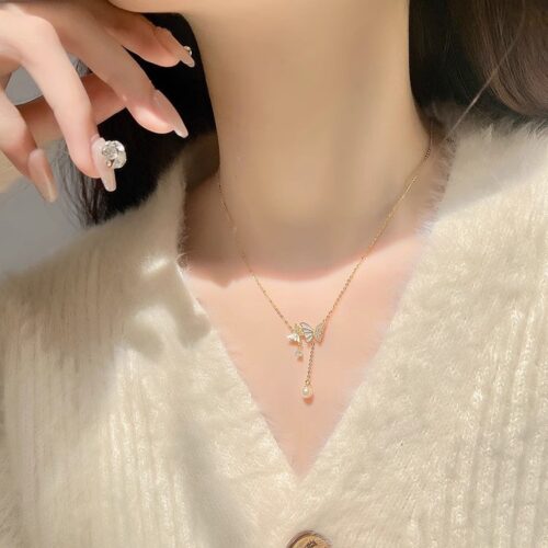 Dây Chuyền Hồ Điệp Bạc S925 Đính Đá Quý Zircon Sáng Lấp Lánh HTT196T Trắng